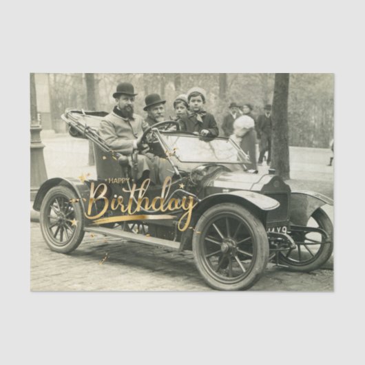 Happy Birthday Old Car en People Tissuepapier (Voorkant)