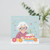 Happy Birthday Oma Hearts & Cake pastel blauw Kaart (Staand voorkant)