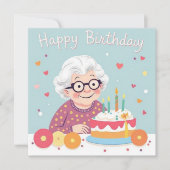 Happy Birthday Oma Hearts & Cake pastel blauw Kaart (Voorkant)