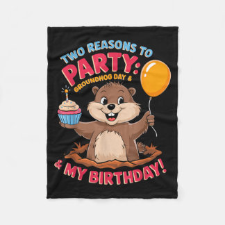 Happy Birthday On Groundhog Day 2025 Cute Birthday Fleece Deken