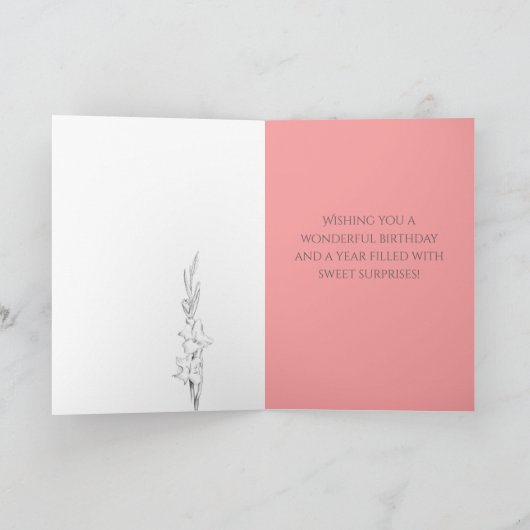 Happy Birthday on Valentine's Day Gladiola Flower Kaart (Binnen)