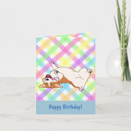 Happy Birthday ondersteboven Corgi Cartoon Kaart (Voorkant)