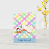 Happy Birthday ondersteboven Corgi Cartoon Kaart (Gele Bloem)