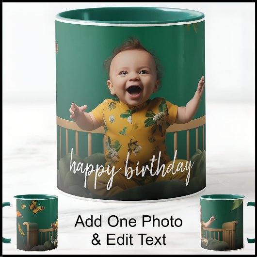 Happy Birthday One fotosjabloon met Fancy tekst Mok