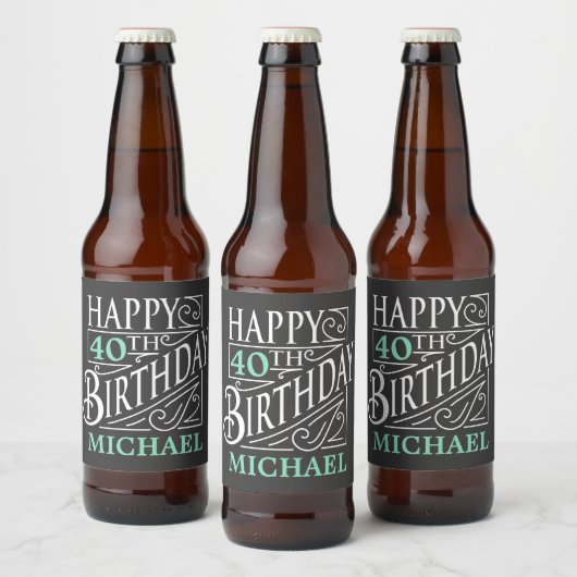 Happy Birthday-ontwerp, decoratieve  stijl Bier Etiket (Flessen)