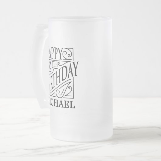 Happy Birthday-ontwerp, decoratieve  stijl Matglas Bierpul (Voorkant links)