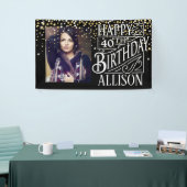 Happy Birthday-ontwerp met gouden confetti Spandoek (Beurs)
