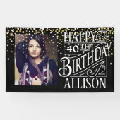 Happy Birthday-ontwerp met gouden confetti Spandoek (Horizontaal)