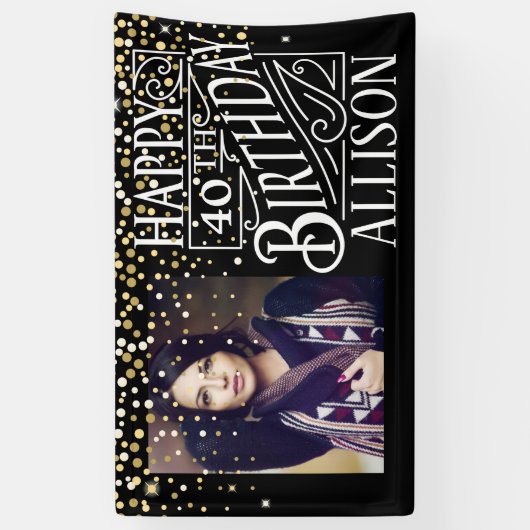 Happy Birthday-ontwerp met gouden confetti Spandoek (Verticaal)