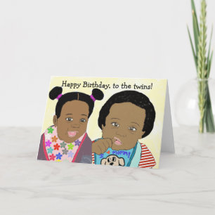 Happy Birthday, op de tweelingkaart Kaart