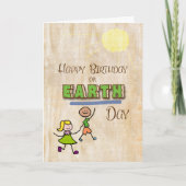 Happy Birthday op Earth Day Stick Kinder woordkuns Kaart (Voorkant)