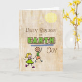 Happy Birthday op Earth Day Stick Kinder woordkuns Kaart (Gele Bloem)