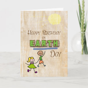 Happy Birthday op Earth Day Stick Kinder Word Art Kaart
