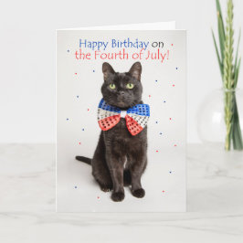 Happy Birthday op Fourth Juli Cute Cat Humor Feestdagen Kaart