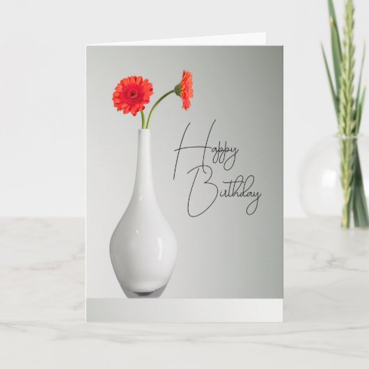 Happy Birthday | Orange Gerbera in Vase Kaart (Voorkant)