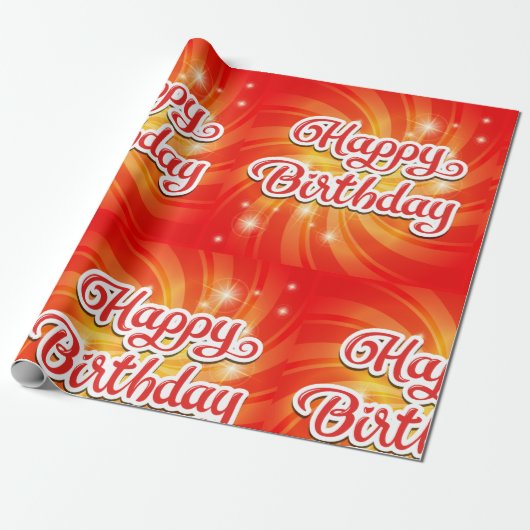 Happy Birthday Oranje achtergrond Cadeaupapier (Uitgerold)