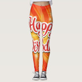 Happy Birthday Oranje Achtergrond Leggings (Voorkant)