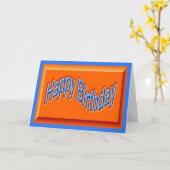 Happy Birthday oranje blauw Verjaardagswensen Kaart (Gele Bloem)