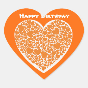 Happy Birthday, oranje harten op wit & sinaasappel Hart Sticker
