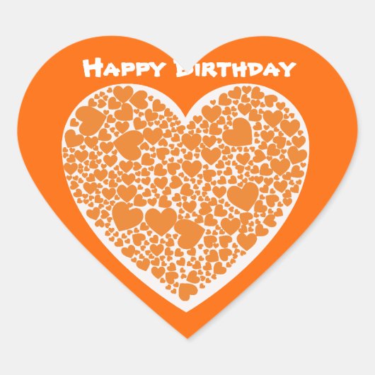Happy Birthday, oranje harten op wit & sinaasappel Hart Sticker (Voorkant)