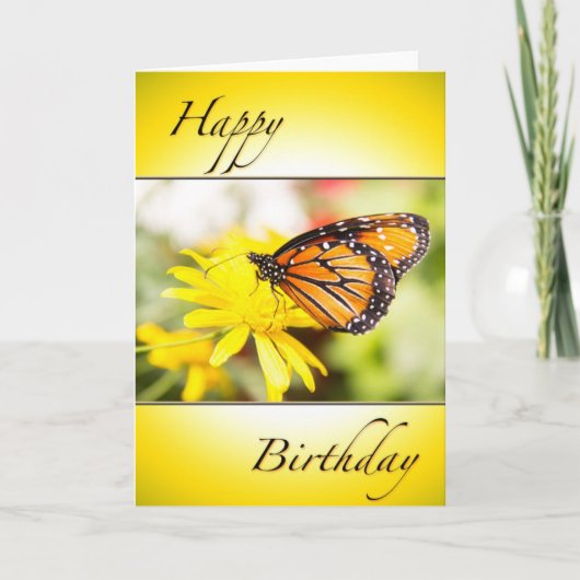 Happy Birthday Oranje Monarch Butterfly Kaart (Voorkant)
