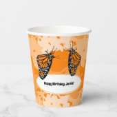 Happy Birthday Oranje Monarch Butterfly Paper Cups Papieren Bekers (Achterkant)