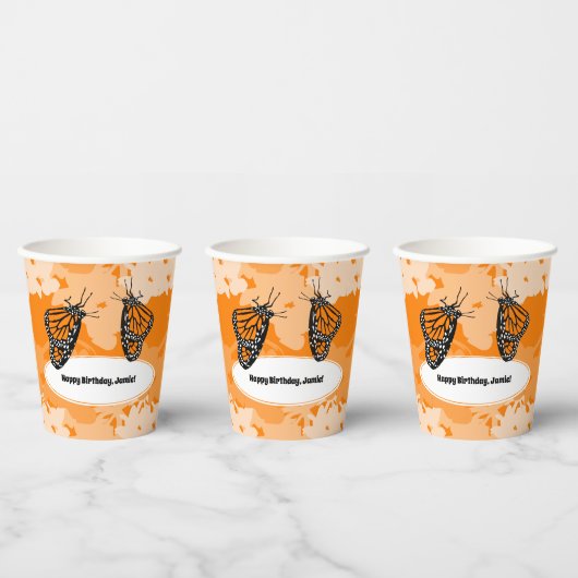 Happy Birthday Oranje Monarch Butterfly Paper Cups Papieren Bekers (Multi)