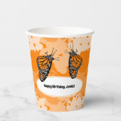 Happy Birthday Oranje Monarch Butterfly Paper Cups Papieren Bekers (Voorkant)