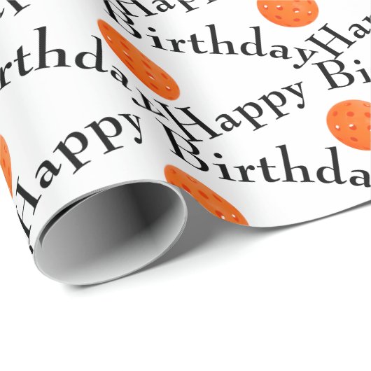 Happy Birthday Oranje pickleballs op wit Cadeaupapier (Rol Hoek)