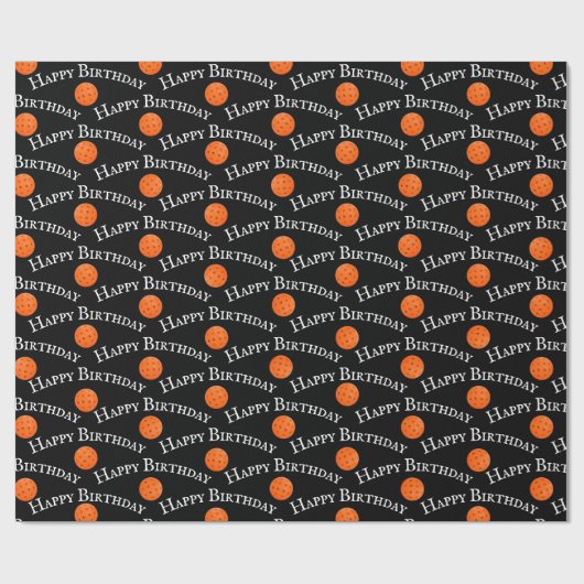 Happy Birthday Oranje pickleballs op zwart Cadeaupapier (Vlak)