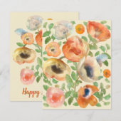 Happy Birthday Oranje Spring Flowers Notitiekaartje (Voorkant / Achterkant)