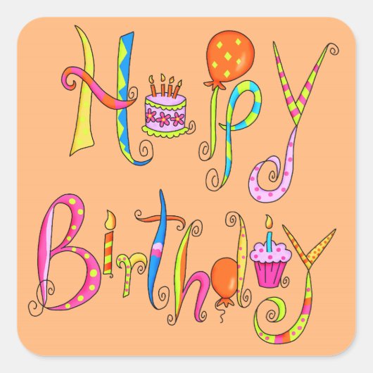 Happy Birthday Oranje Sticker (Voorkant)