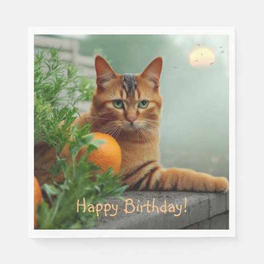 Happy Birthday Oranje Tabby Cat Servet (Voorkant)