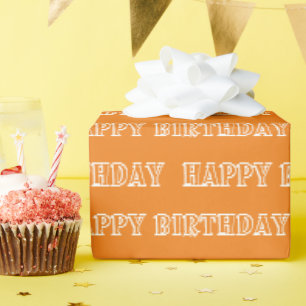 Happy Birthday oranje wit patroon modern geschenk Cadeaupapier