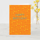 Happy Birthday Oranje Yellow Modern Circuit Board Kaart (Gele Bloem)