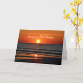 Happy Birthday Oranje zonsopgang op het strand Kaart (Gele Bloem)