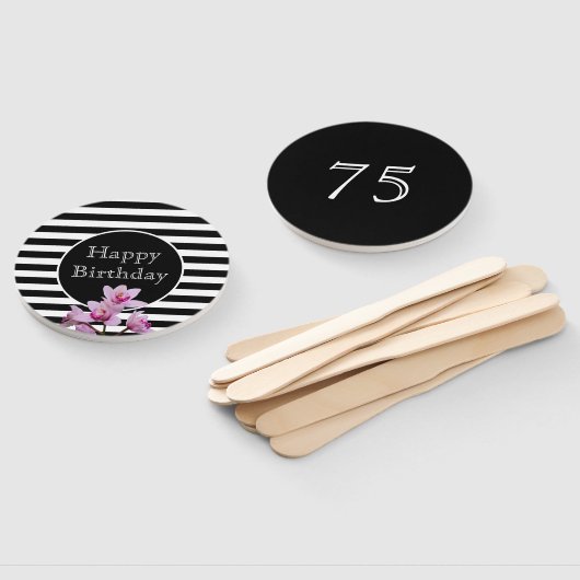 Happy Birthday Orchid Stripes met leeftijd Handwaaier (Niet-gemonteerd)