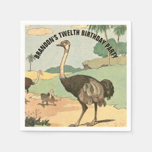 Happy Birthday Ostrich Illustrated Party Servet