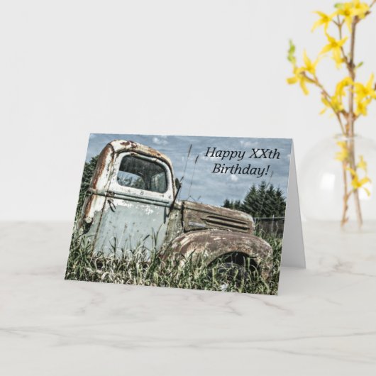 Happy Birthday - Oude Antiek klopwagen in het gras Kaart (Gele Bloem)