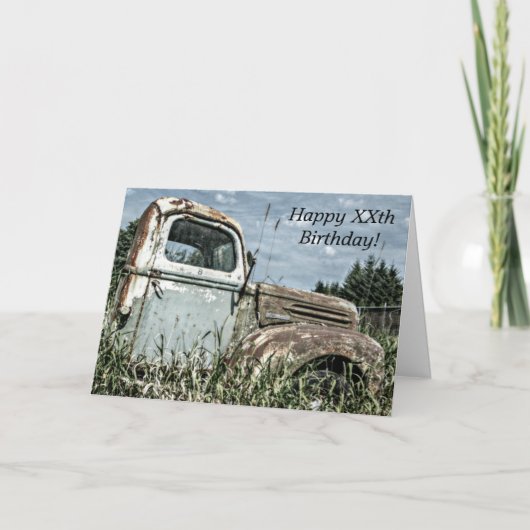 Happy Birthday - Oude Antiek klopwagen in het gras Kaart (Voorkant)
