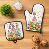 Happy Birthday Oven Mitt and Pot Holder Ovenwant & Pannenlap Set (Top down)