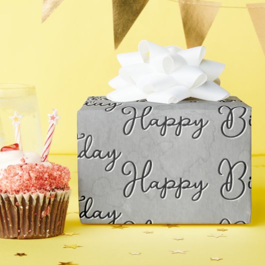 Happy Birthday over grijze Waterverf Cadeaupapier (Verjaardagsfeest)