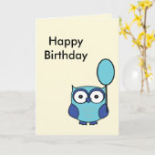 Happy Birthday Owl Blue en Aqua Kaart (Gele Bloem)