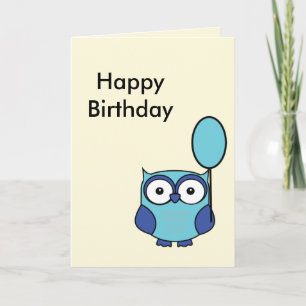Happy Birthday Owl Blue en Aqua Kaart