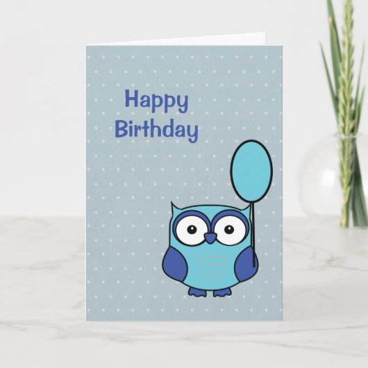 Happy Birthday Owl Blue en Aqua Kaart Polka Dots (Voorkant)
