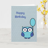 Happy Birthday Owl Blue en Aqua Kaart Polka Dots (Gele Bloem)