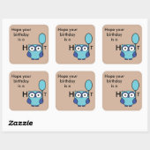 Happy Birthday Owl Blue en Aqua Vierkante Sticker (Vel)