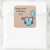 Happy Birthday Owl Blue en Aqua Vierkante Sticker (Tas)