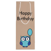 Happy Birthday Owl Blue en Aqua Wijn Cadeautas (Achterkant)