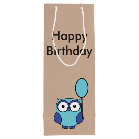 Happy Birthday Owl Blue en Aqua Wijn Cadeautas (Achterkant)